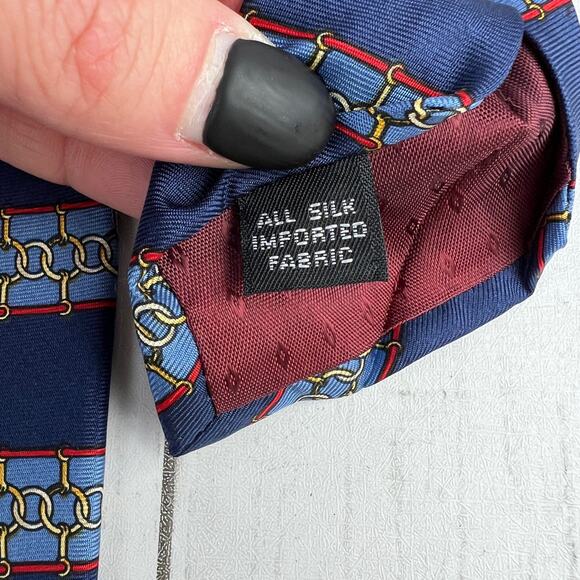 VTG Givenchy Monsieur Blue Link Striped Silk Necktie Tie Business Office - Picture 7 of 11